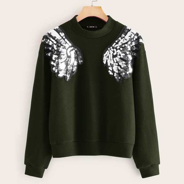 

Contrast Sequin Wing Sweater, Army green