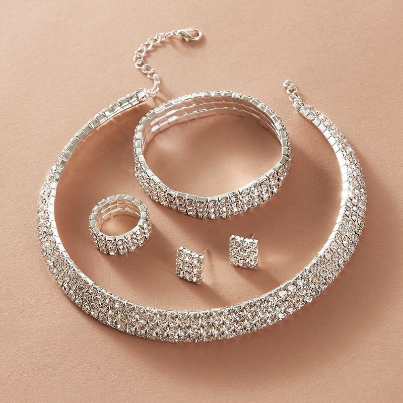 

5pcs Rhinestone Decor Necklace & Earrings & Ring & Bracelet