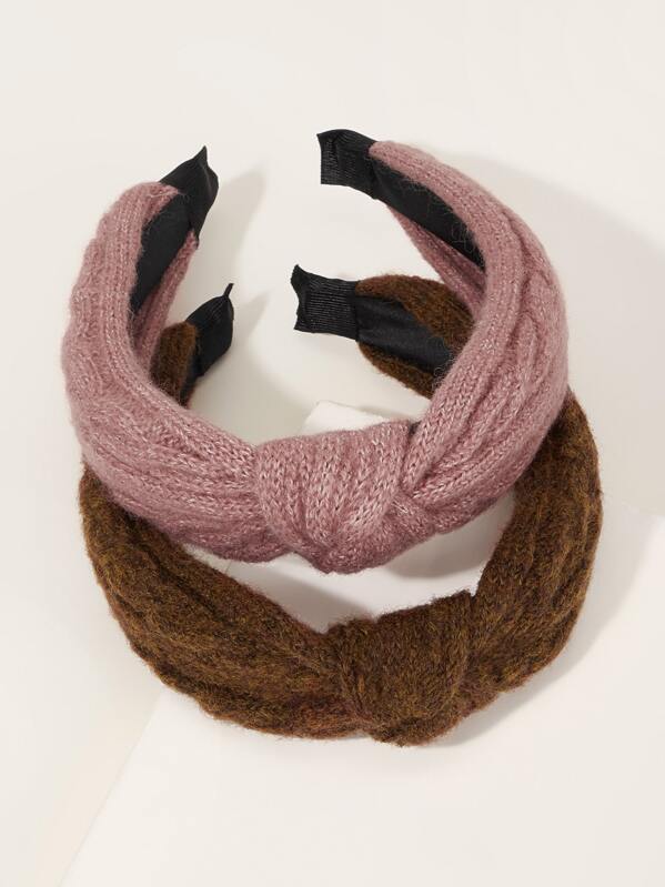 

2pcs Knot Detail Knit Hair Hoop, Multicolor
