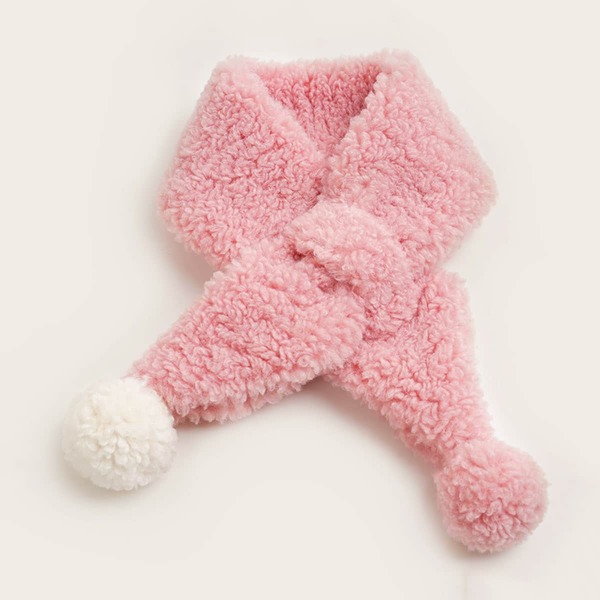 

Girls Pom-pom Decor Fluffy Scarf, Pink