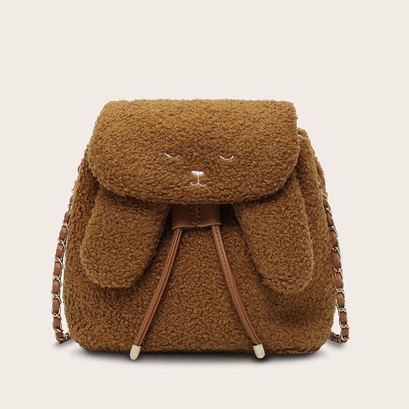 

Rabbit Decor Chain Crossbody Bag, Brown