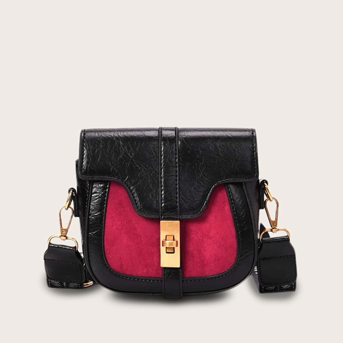 

Two Tone Twist Lock Flap Crossbody Bag, Multicolor
