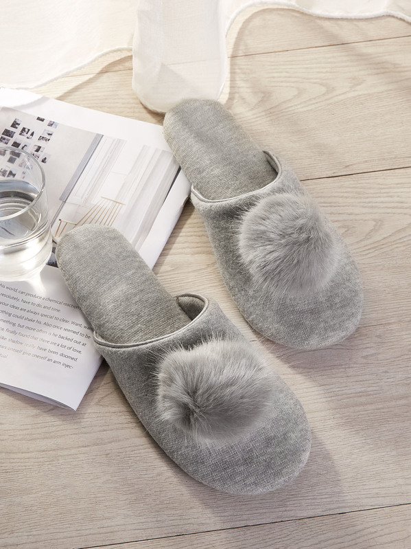 

Pom Pom Decor Slippers, Grey