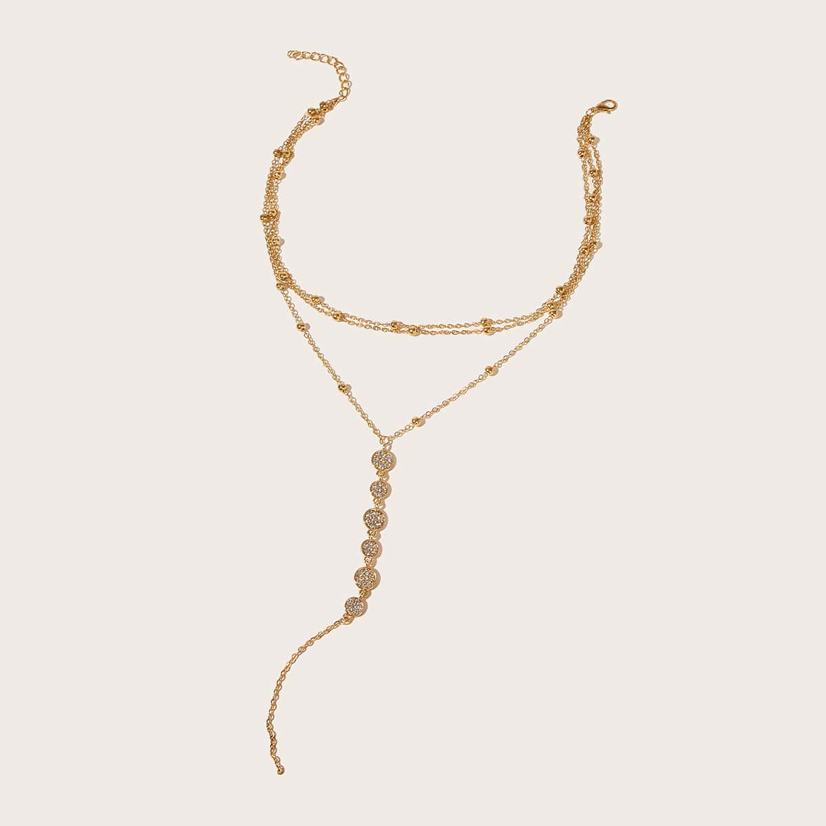 

1pc Rhinestone Decor Lariat Necklace, Gold