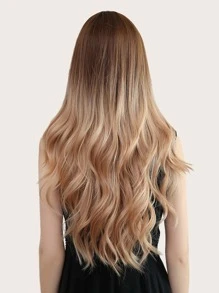 Natural Long Curly Wig With Middle Bang - Multicolor - View 2