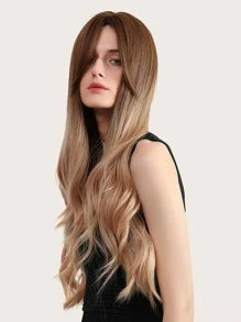 Natural Long Curly Wig With Middle Bang - Multicolor - View 6