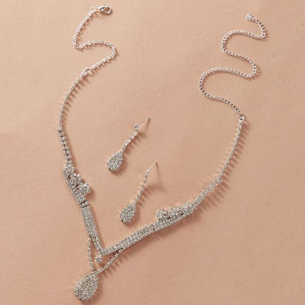 

3pcs Rhinestone Engraved Waterdrop Charm Necklace & Earrings