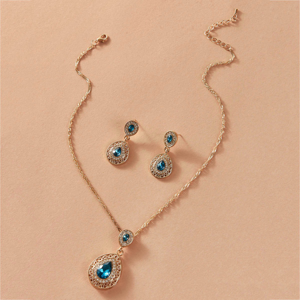

3pcs Rhinestone Decor Waterdrop Necklace & Earrings