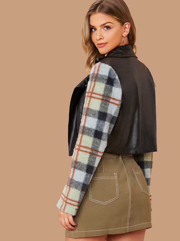 

Куртка в клетку с искусственным мехом, Черный, Marina Laswick