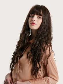 Natural Long Curly Wig With Bang - Brown - View 5