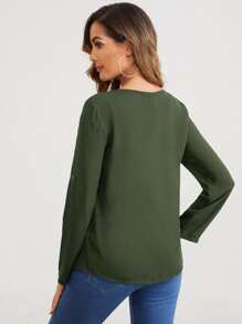 SHEIN Clasi Top escote V unicolor - Verde militar - Ver 2