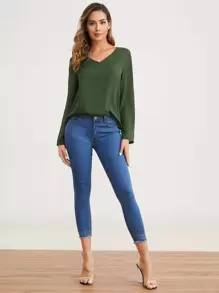 SHEIN Clasi Top escote V unicolor - Verde militar - Ver 3