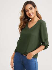 SHEIN Clasi Top escote V unicolor - Verde militar - Ver 4