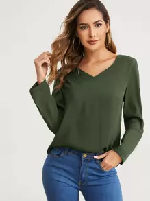 SHEIN Clasi Top escote V unicolor - Verde militar - Ver 1