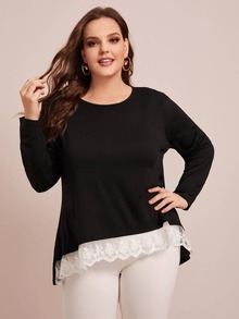 Plus Contrast Lace High Low Tee