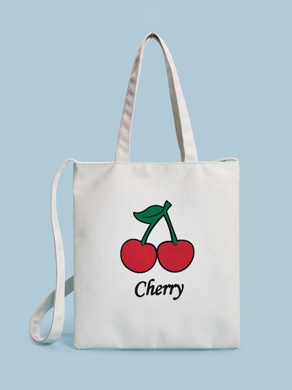 

Cherry Graphic Book Bag, White