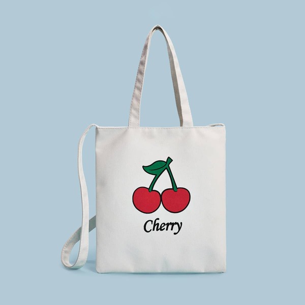 

Cherry Graphic Book Bag, White