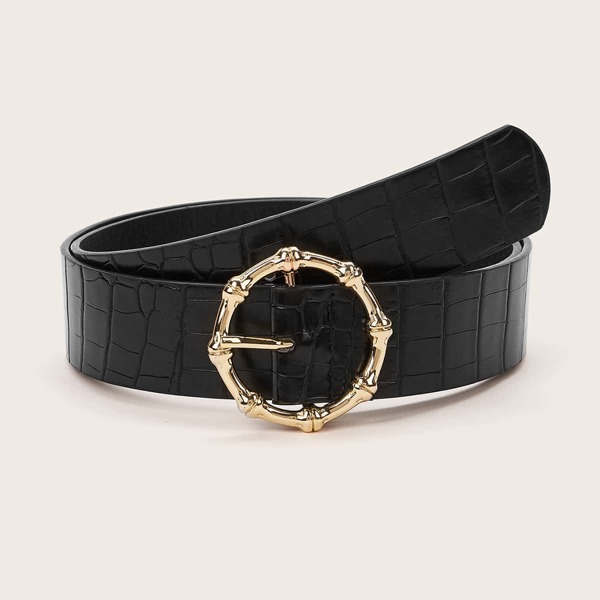 

Croc Pattern O-ring Buckle Belt, Black