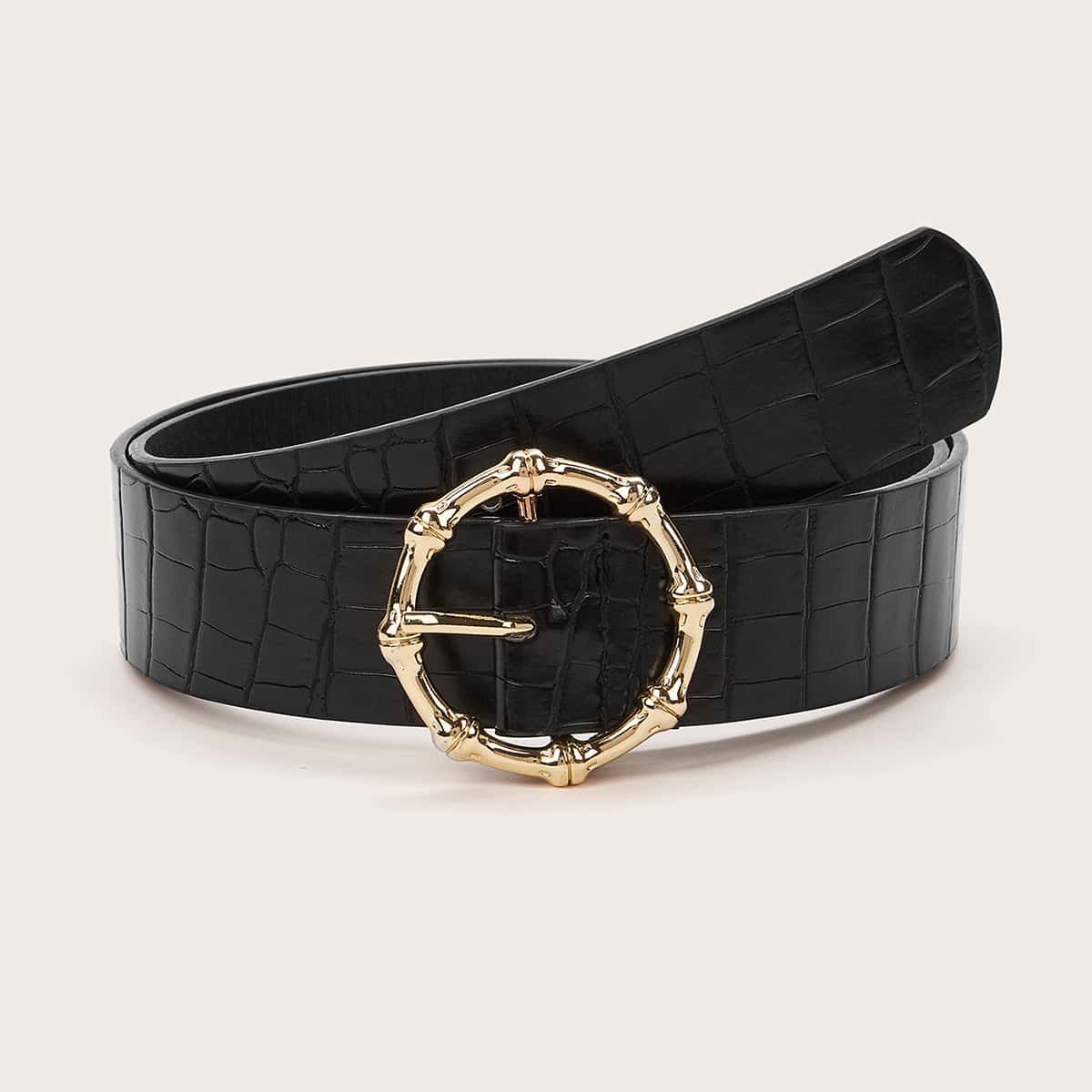 

Croc Pattern O-ring Buckle Belt, Black