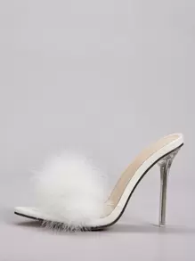 Plush Stiletto Heels - White - View 1