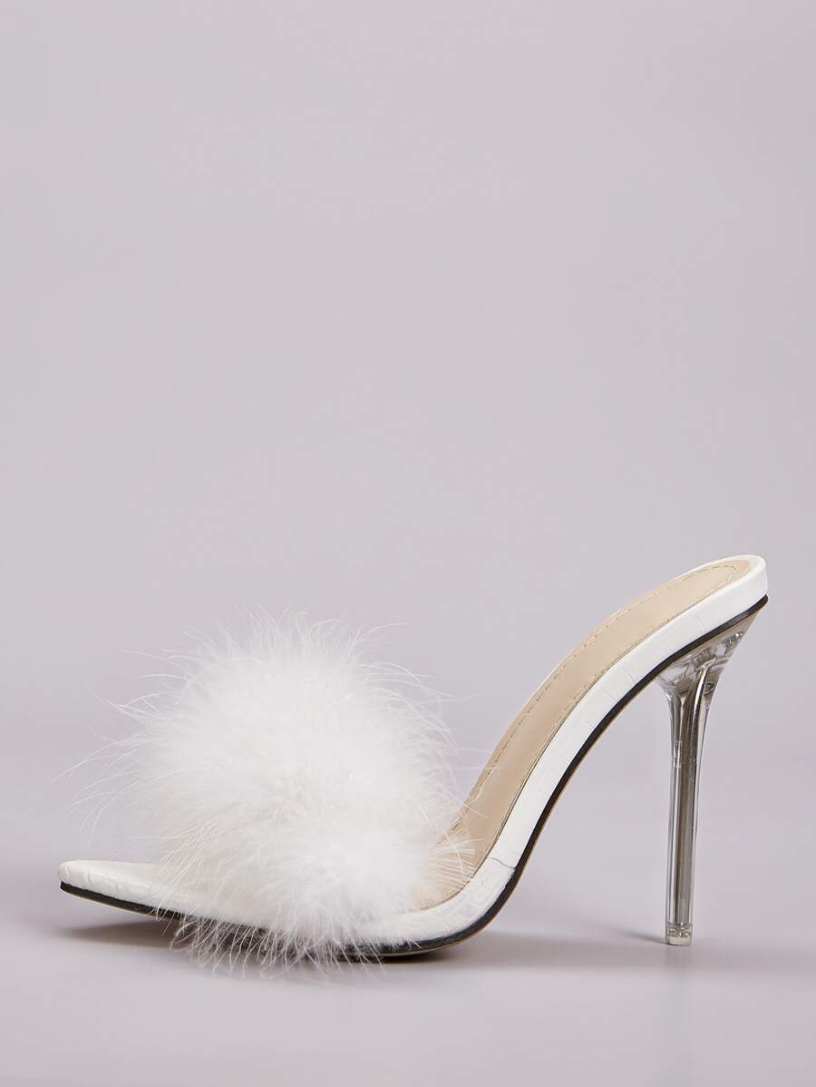 Plush Stiletto Heels - White - View 1