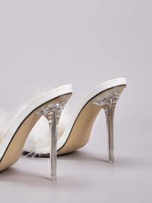Plush Stiletto Heels - White - View 3
