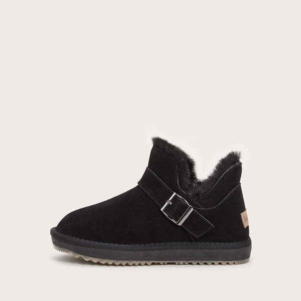 

Buckle Decor Faux Fur Lined Snow Boots, Black