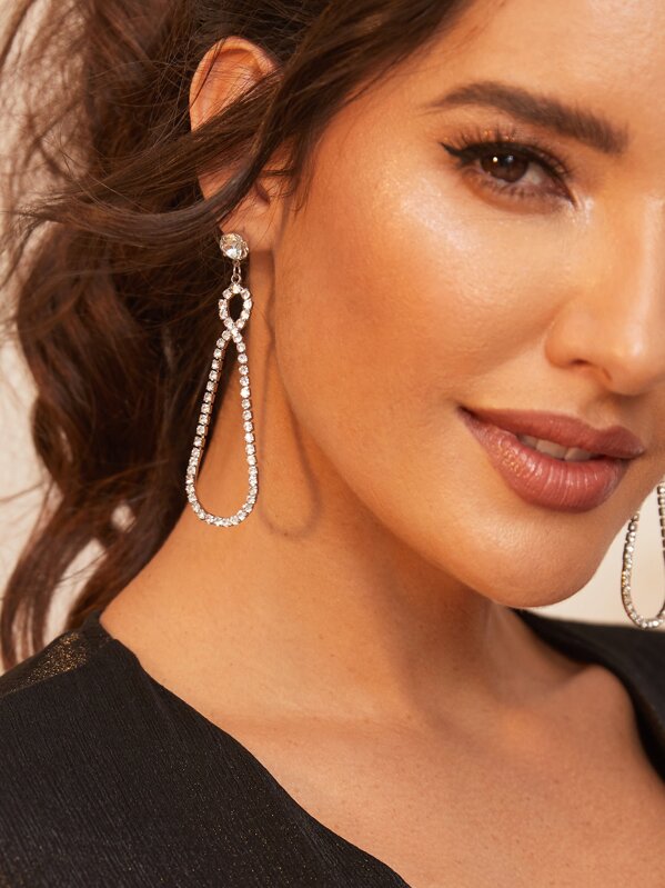 

1pair Rhinestone Engraved Earrings, Silver, Juliana