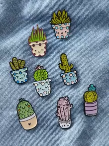 8pcs Cartoon Cactus Shaped Brooch Set - Multicolor - View 1