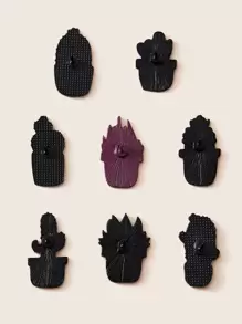 8pcs Cartoon Cactus Shaped Brooch Set - Multicolor - View 2
