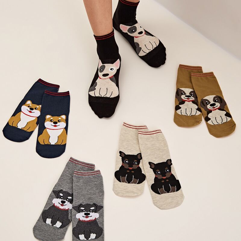 

5pairs Dog Pattern Socks, Multicolor