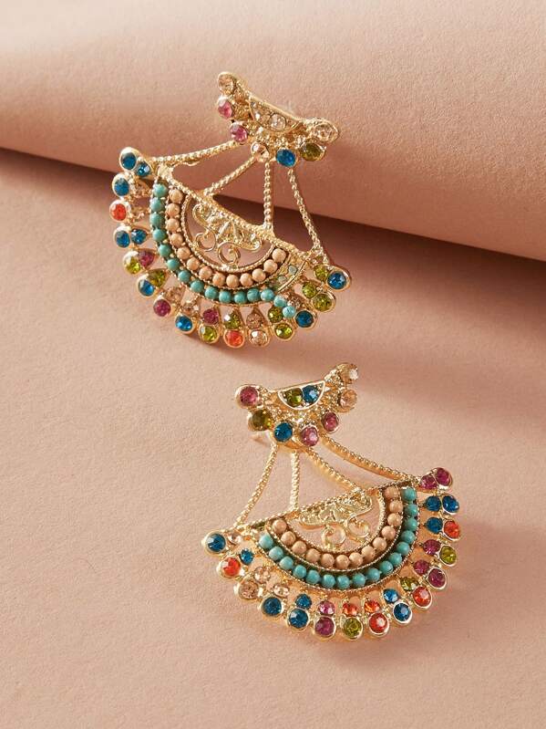 

1pair Beaded Statement Earrings, Multicolor