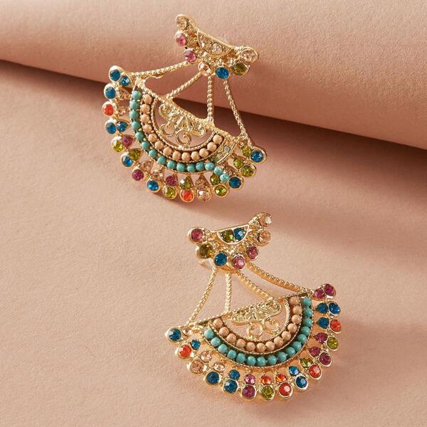 

1pair Beaded Statement Earrings, Multicolor