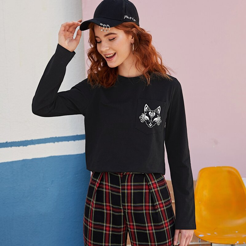 

Fox Print Pocket Front Tee, Black