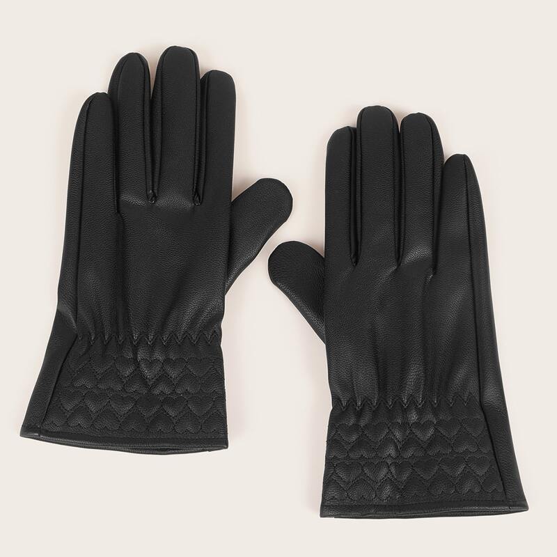

1pair Heart PU Gloves, Black