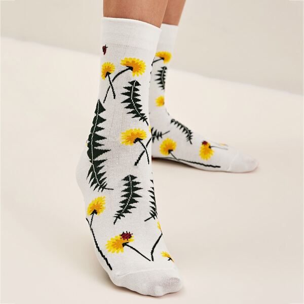 

1pair Flower Pattern Socks, Multicolor