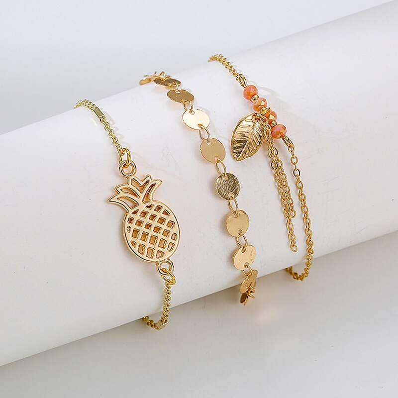 

3pcs Pineapple & Disc Decor Bracelet, Multicolor
