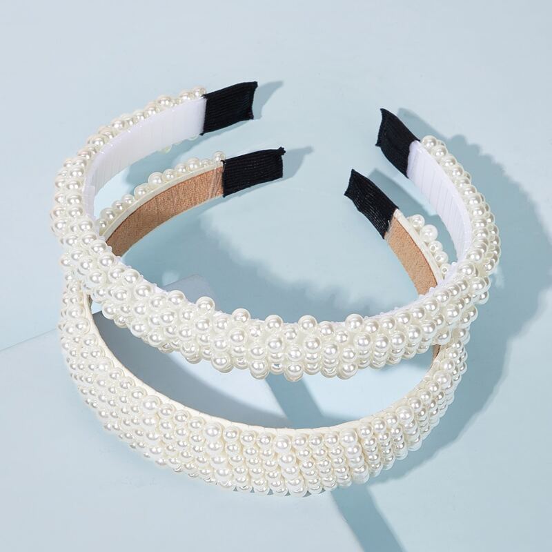 

2pcs Faux Pearl Decor Hair Hoop, White
