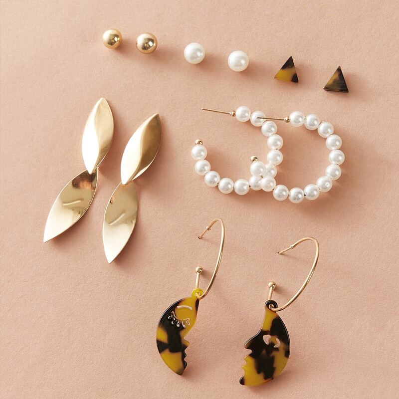 

6pairs Faux Pearl & Tortoiseshell Earrings, Multicolor