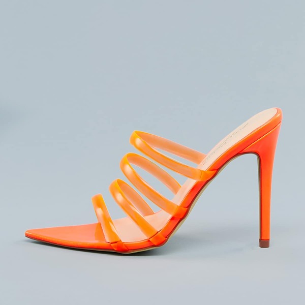 

Pointy Sole Multi Neon PVC Strap Stiletto Heels, Orange bright