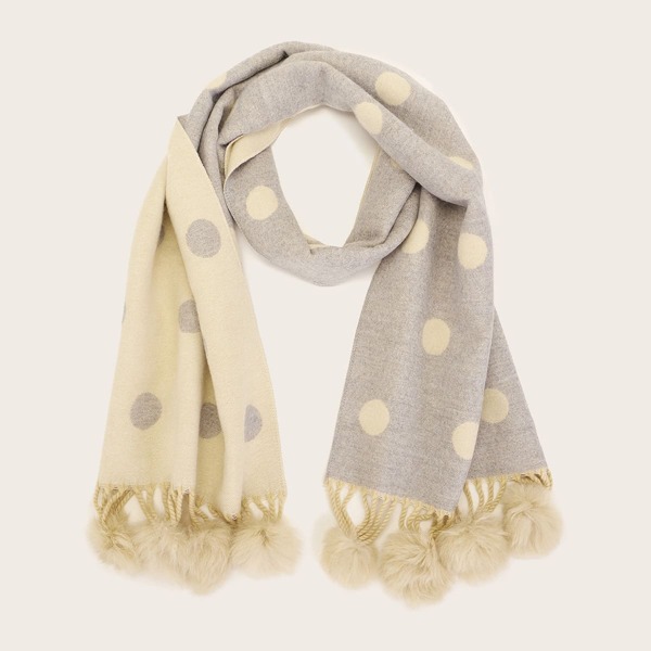 

Kids Polka Dot Pattern Pom Pom Trim Scarf, Multicolor