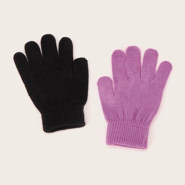 

2pairs Kids Knit Gloves, Multicolor