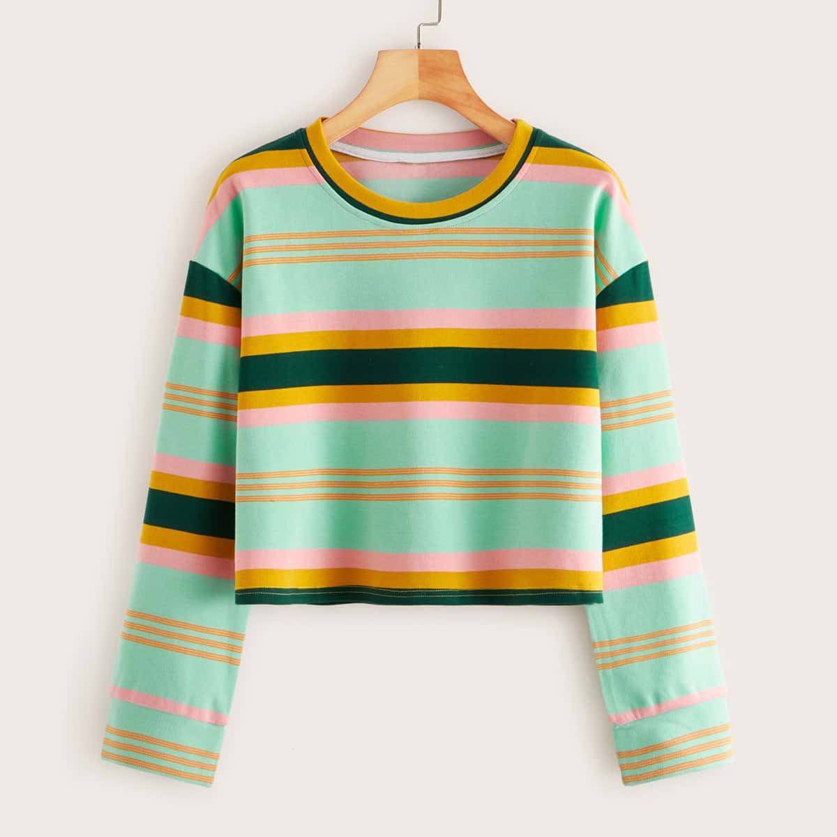 

Colorful Striped Crop Sweatshirt, Multicolor