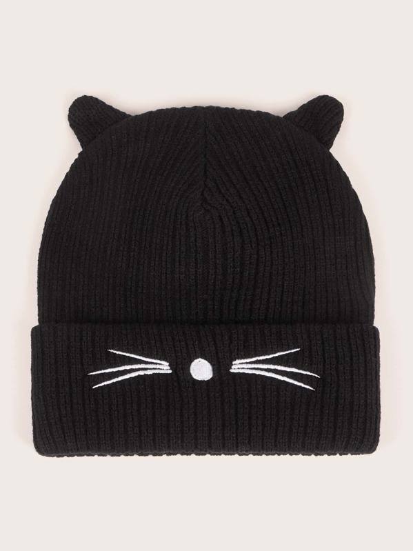 

Girls Cartoon Graphic Knit Beanie, Black