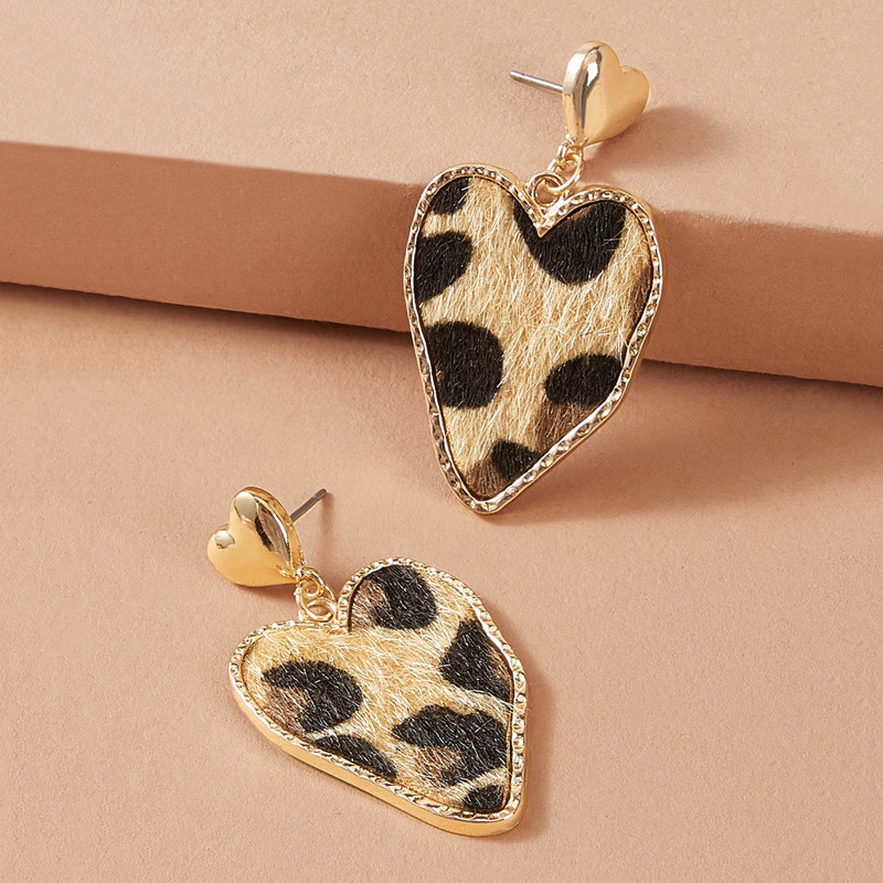

1pair Leopard Pattern Heart Shaped Drop Earrings, Multicolor