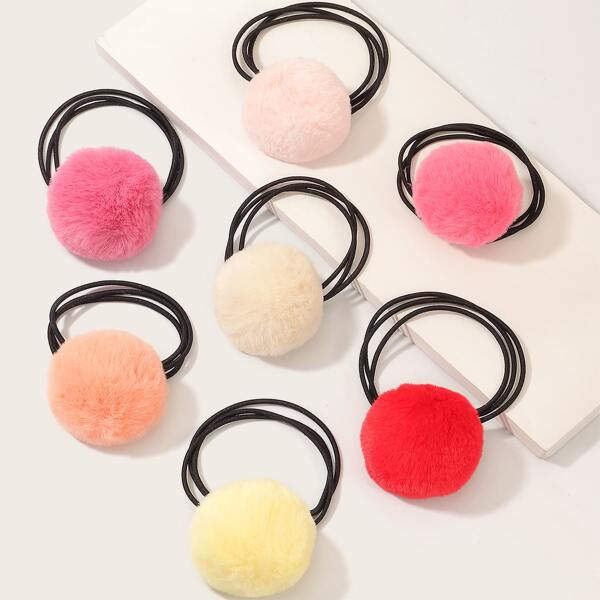 

7pcs Girls Pom Pom Decor Hair Tie, Multicolor