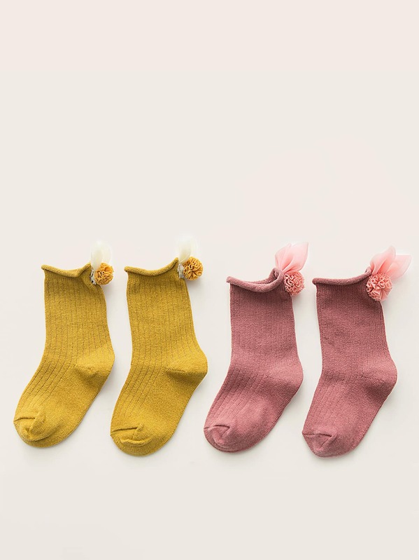 

2pairs Girls Flower Decor Socks, Multicolor