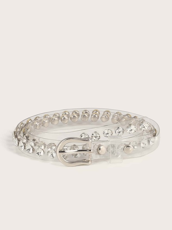 

Rhinestone Engraved Transparent Belt