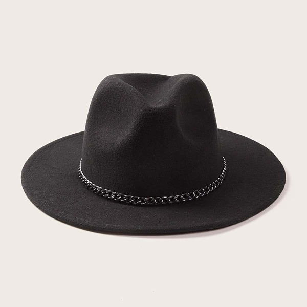 

Chain Belt Decor Floppy Hat, Black