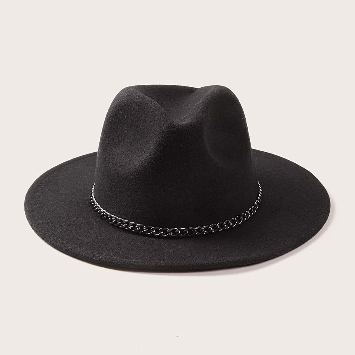 

Chain Belt Decor Floppy Hat, Black